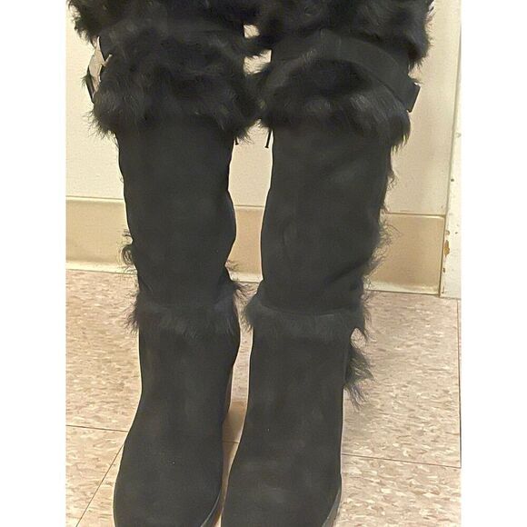 COACH shearling leather & fur Suede sharma wedge Boots p58 G04 - Picture 7 of 11